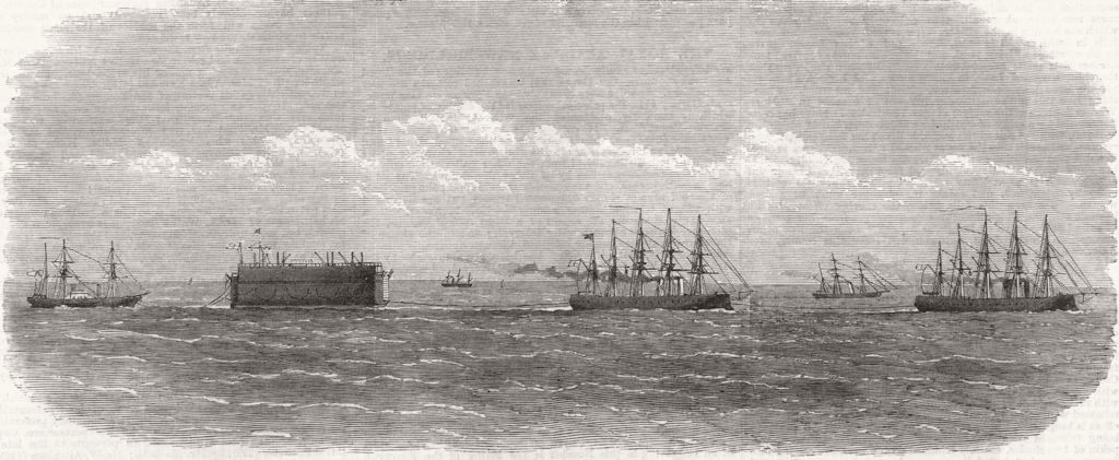 ATLANTIC ISLANDS. The Bermuda floating Dock passing down channel, print, 1869