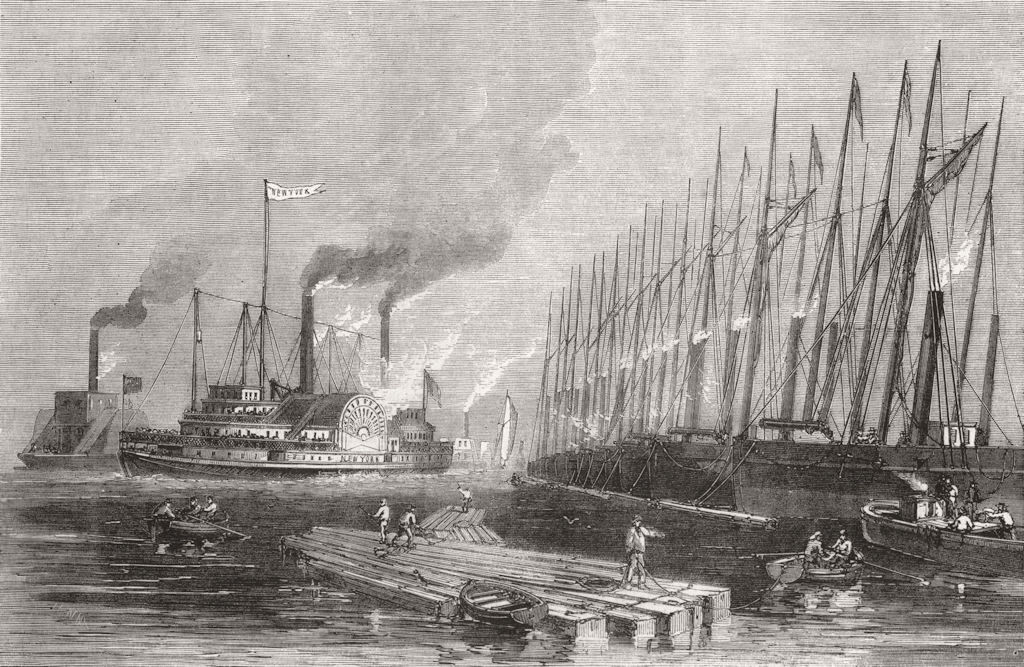 Associate Product BOATS. Spanish Gunboats, antique print, 1870