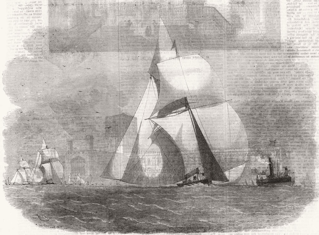 Associate Product MASSACHUSETTS. Boston Regatta-Waterwitch, winner of cup, Frieston shore, 1856