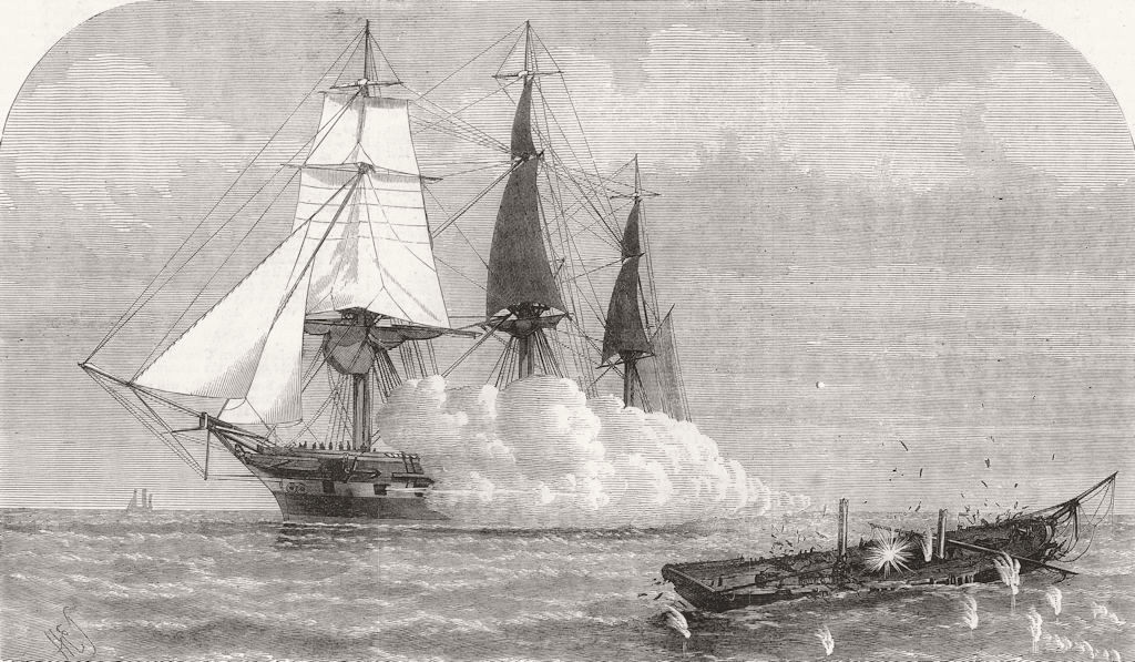 SHIPS. H M S Immortalite sinking the Derelict Zuleika 1873 old antique print