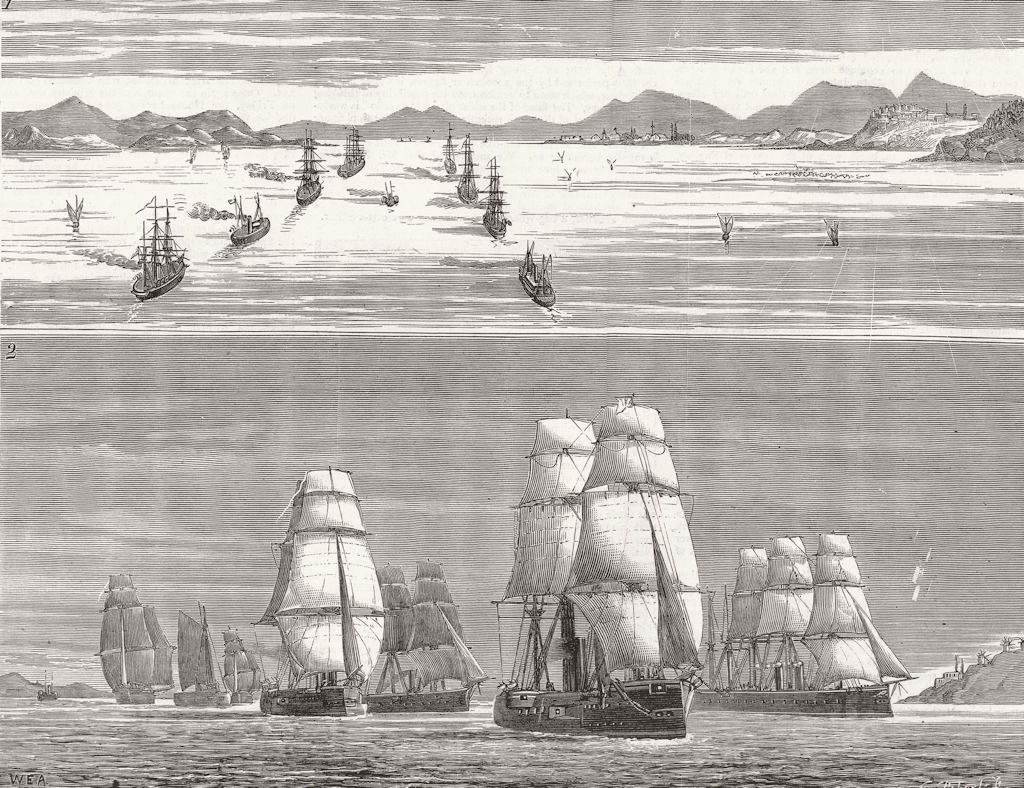 Associate Product TURKEY. British fleet Dardanelles; 1 nearing Kum Kaleh; 2 at Mouth, print, 1878