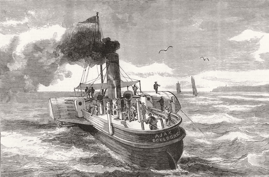 LANDSCAPES. The Channel Tunnel-taking soundings on board the Ajax 1876 print