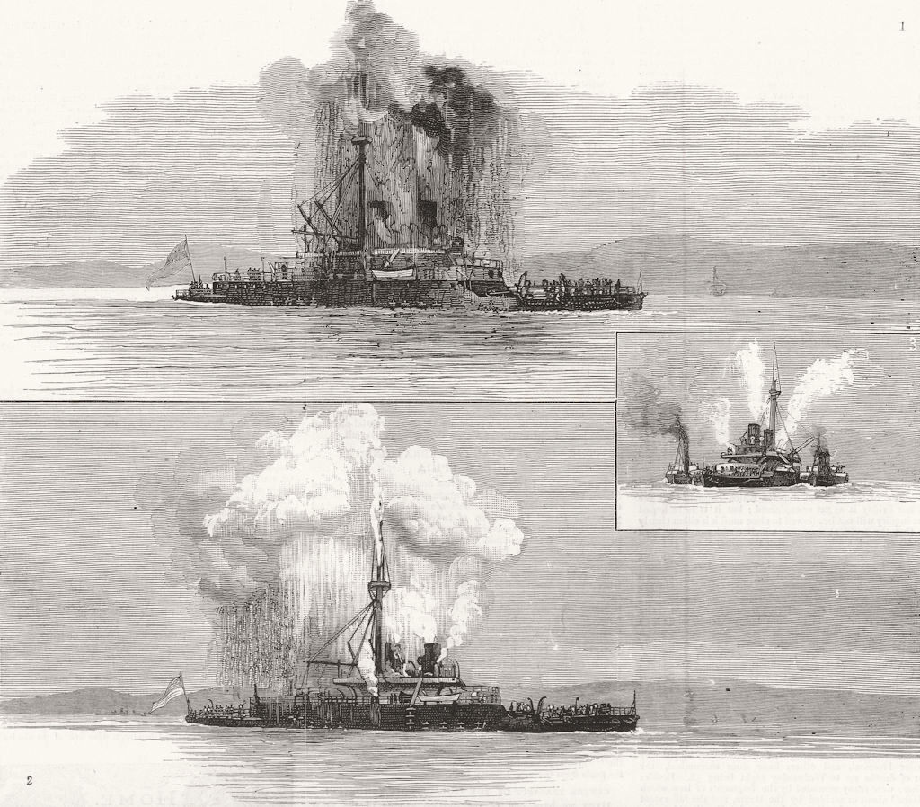DISASTERS. Explosion of HMS Thunderer; 1st shock; post; in Tow, old print, 1876