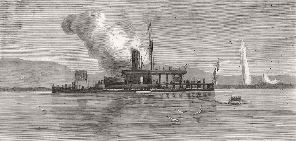 DORSET. Turrets v Broadsides at Portland. Glatton firing after the Trial 1872