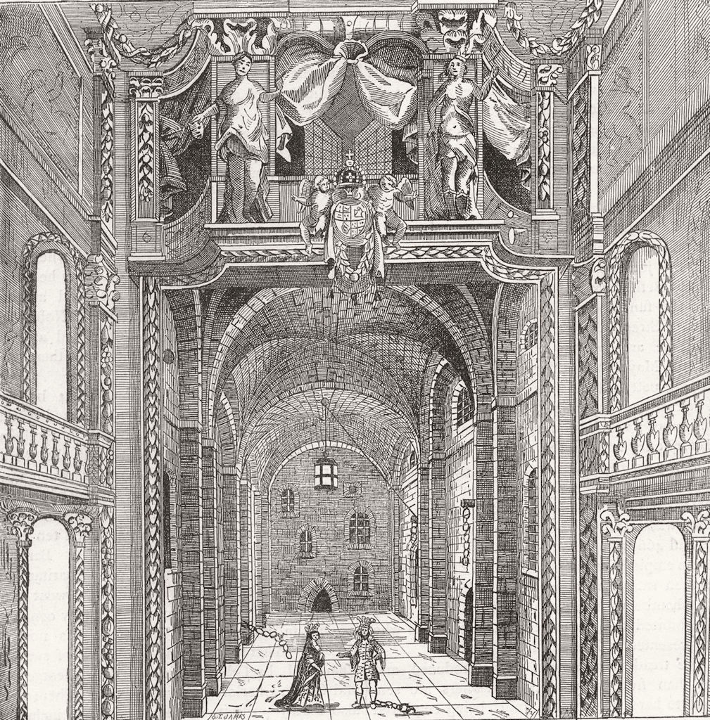 Associate Product THEATRE. Interior of the Duke's theatre, from Settle's Empress Of Morocco, c1880