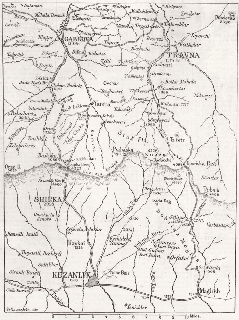 Associate Product BULGARIA. Map of the Shipka Pass over the Balkans, 1877