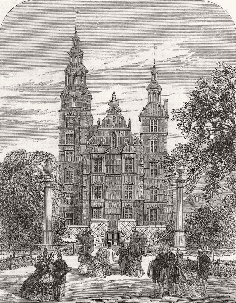DENMARK. The Prince and Princess at the Gate of Rosenborg Castle, print, 1864