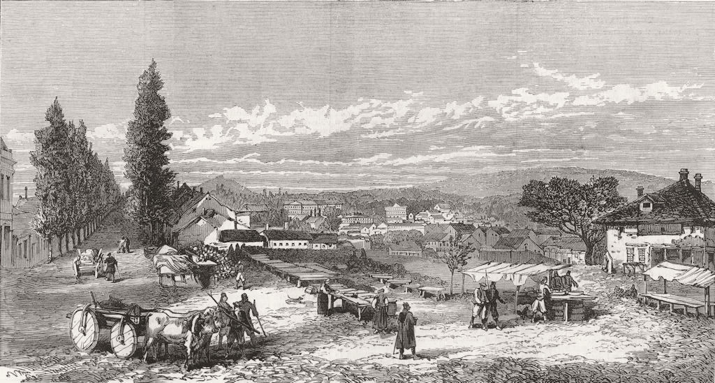 Associate Product SERBIA. The war in the east. Belgrade, from the Market-place, old print, 1876