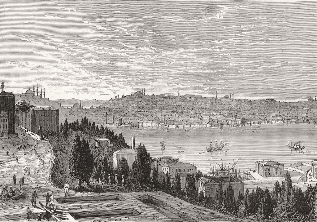 TURKEY. View from Lord Salisbury's hotel at Pera, antique print, 1876