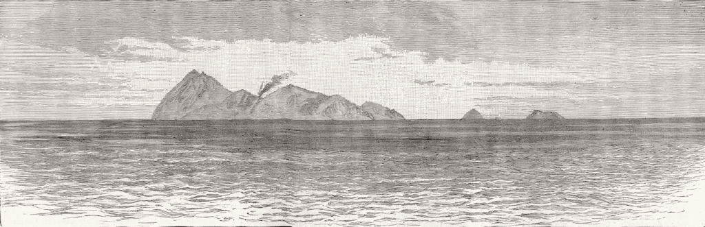 TUNISIA. Volcanic eruption , Island of Galita Galite, antique print, 1886