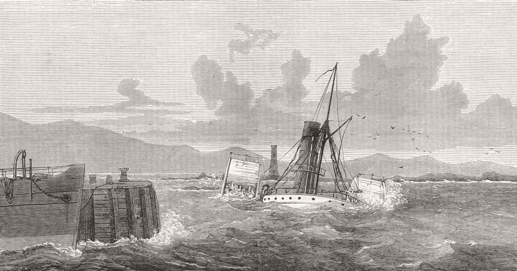 CHINA. The recent gale. Wreck of the Zhoushan at Ardrossan, antique print, 1874
