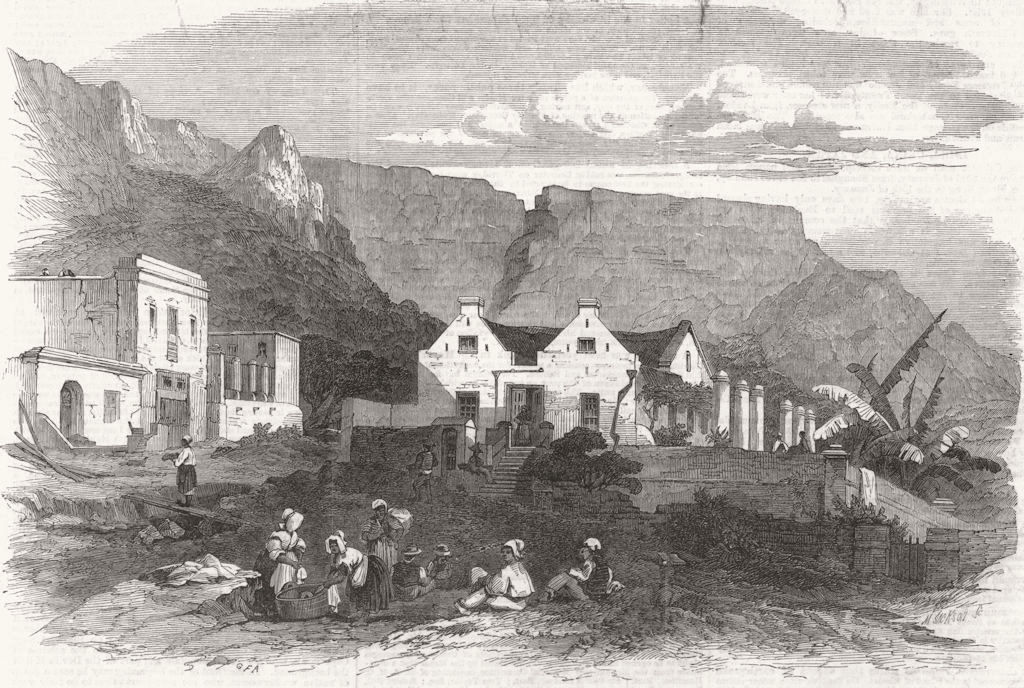 An old Dutch house at Cape Town, South Africa 1864 antique print picture