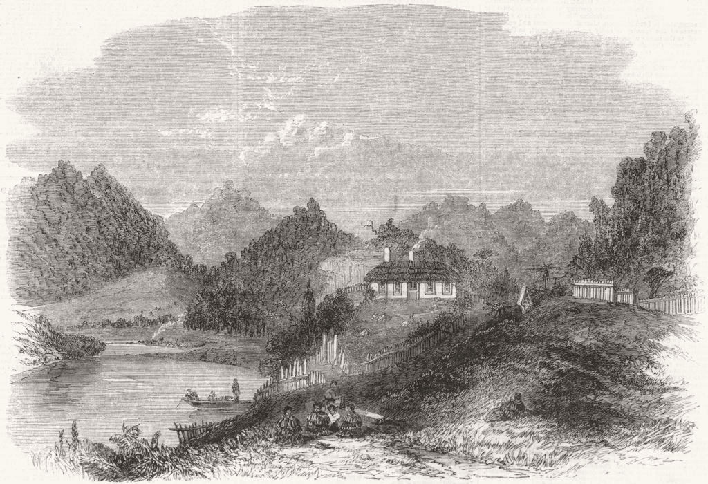Associate Product NEW ZEALAND. Church Missionary station on the waikato river, New Zealand, 1864