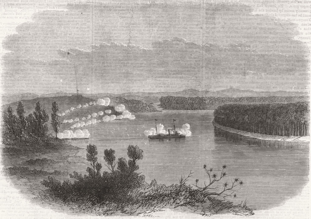 Associate Product NEW ZEALAND. Gun-Boat Pioneer off Meremere, Waikato river, Reconnoitring, 1864