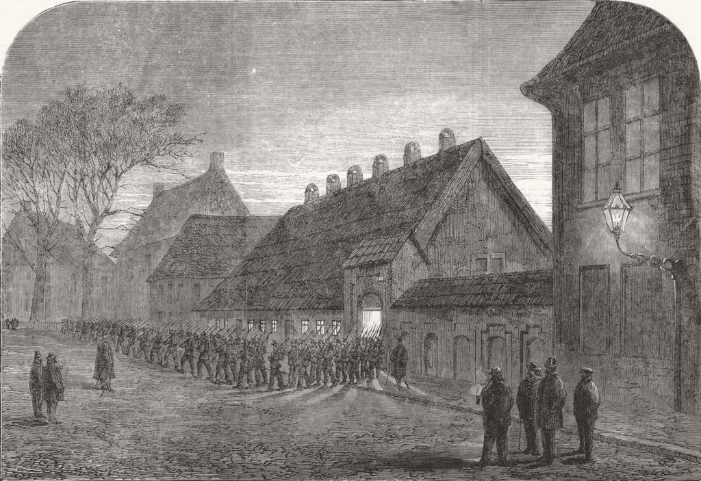 Associate Product MILITARIA. The Danish troops leaving the Mint in Altona before Daybreak, 1868