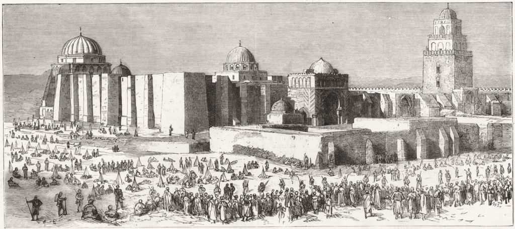 TUNISIA. The Mosque of Sidi Okhba, Kairouan, antique print, 1881