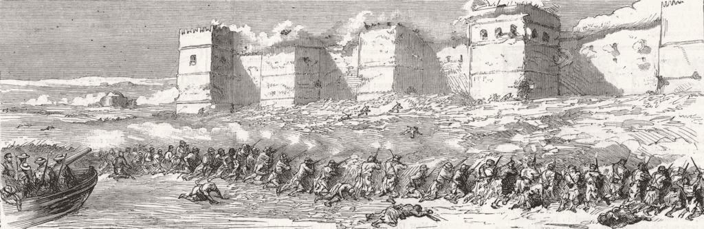 SFAX. French troops attacking fort from the beach, July 16. Tunisia, print, 1881