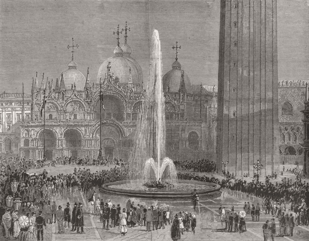VENICE.Inaugurating the new water supply of Venice in the Piazza San Marco, 1884