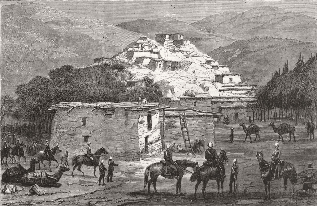 AFGHANISTAN. Rebellion in-Ali Kheyl. HQ of general Roberts, antique print, 1879