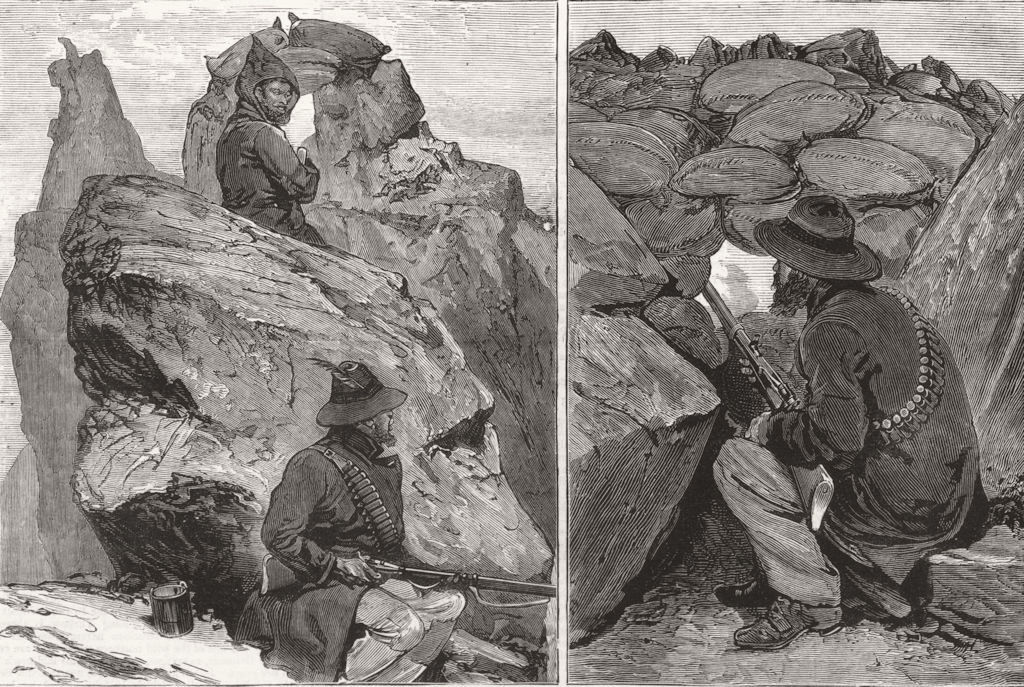 LESOTHO.Siege of Morosi's mountain.Saddle Rock-Colonial soldier in Scones, 1879