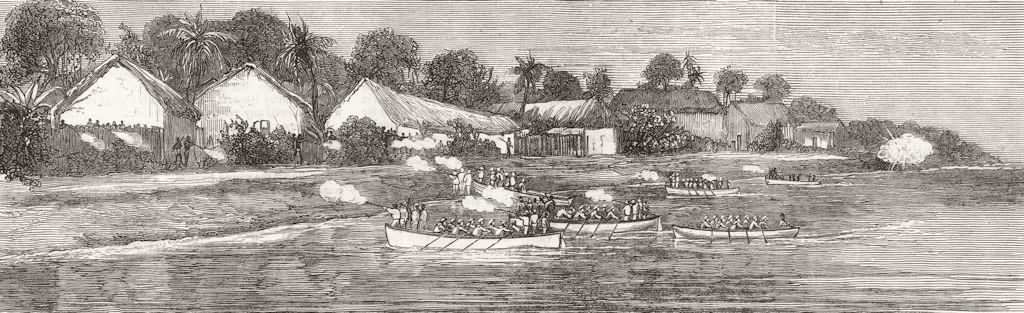 Associate Product BENIN. Blockade-Expedition up Niger. Landing party attacking Sabogrega, 1876