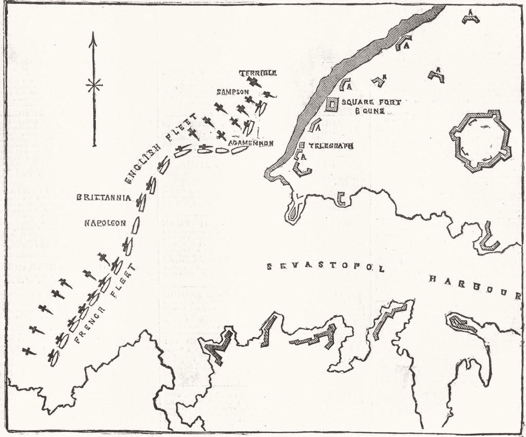 Associate Product SEVASTOPOL. Coast N New Earth guns; Allied fleets Bombardment Oct 17, 1854 map