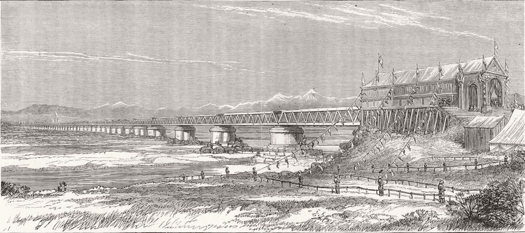PAKISTAN. Rail bridge Chenab, Punjab-opened Prince of Wales, antique print, 1876