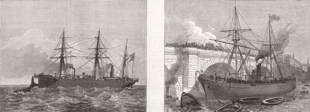 Associate Product PERSIAN GULF. Wiring a whale Telegraph Cable; Ship crash London Bridge 1873