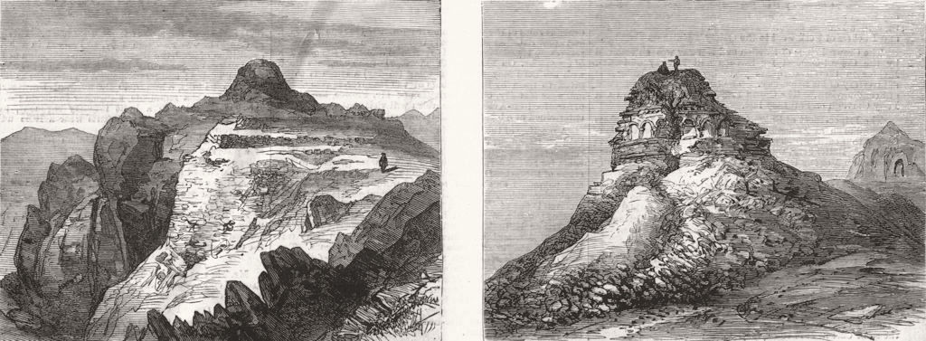 AFGHANISTAN. Buddhist Stupa at chardeh, Jalalabad; Pheel Khana, old print, 1879