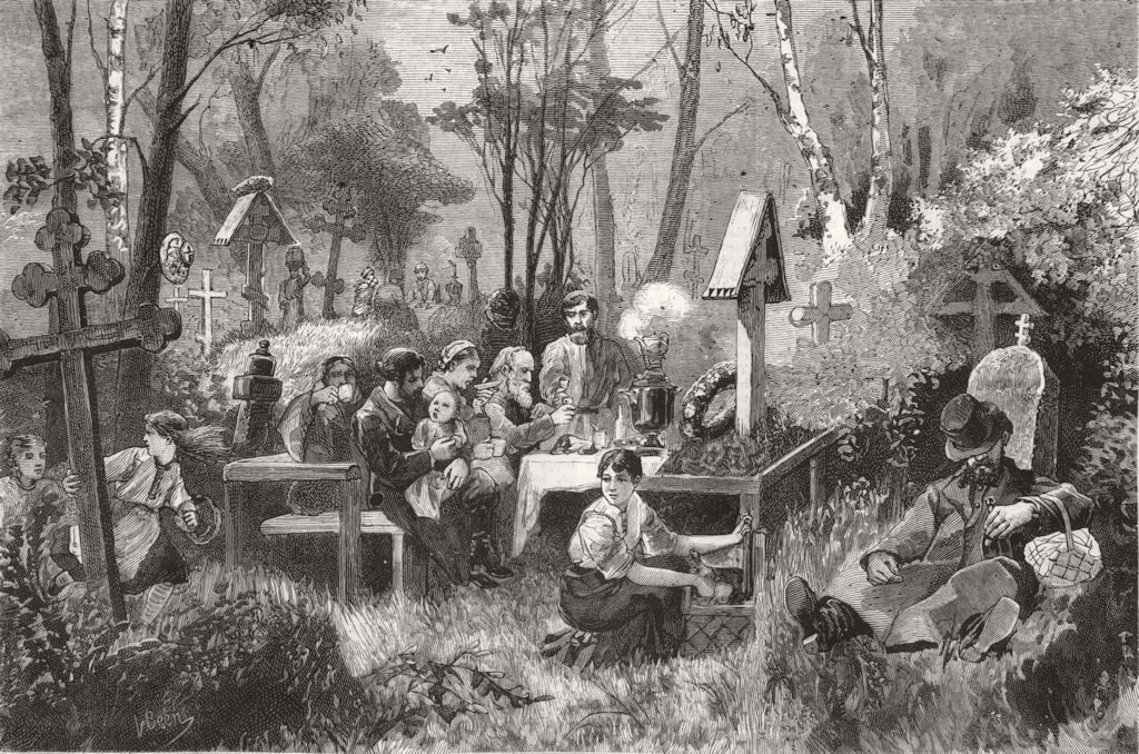 Associate Product RUSSIA. Visiting dead Smolensky cemetery, St Petersburg, antique print, 1881