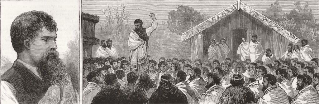 POLITICS. Te Whiti; The Prophet Te Whiti addressing a Meeting of Natives, 1881
