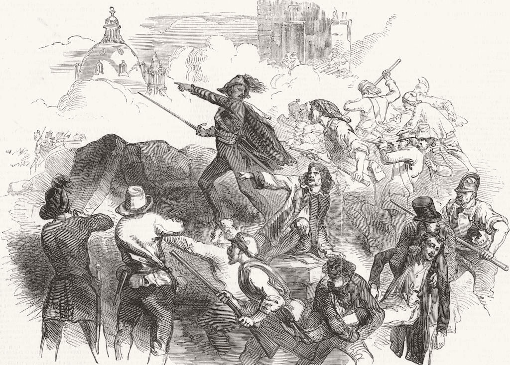 Associate Product GERMANY.Riots at Dresden-Barricade Grosse Frauen Strasse Attacked Neumarkt, 1849