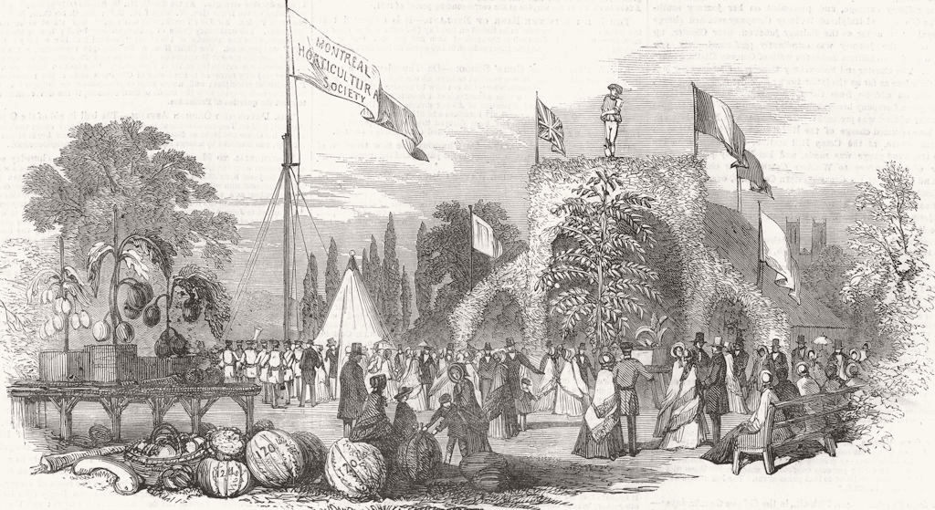 Associate Product CANADA. Exhibition of The Horticultural society, at Montreal, old print, 1852