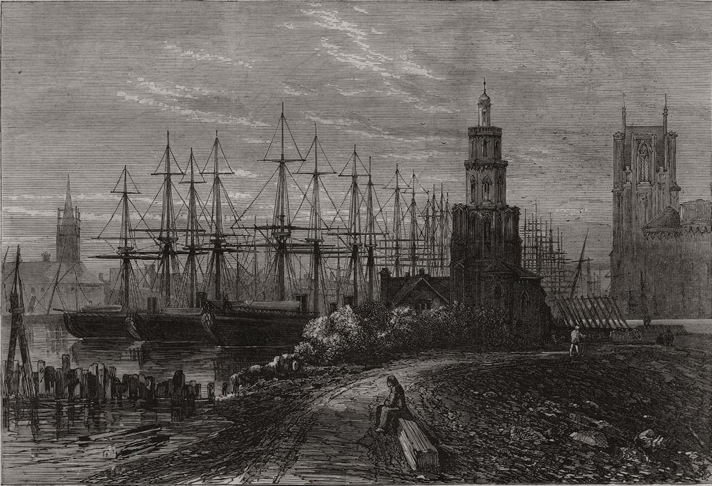 The war: North German Lloyd's steamers laid up in Bremen harbour 1870 print