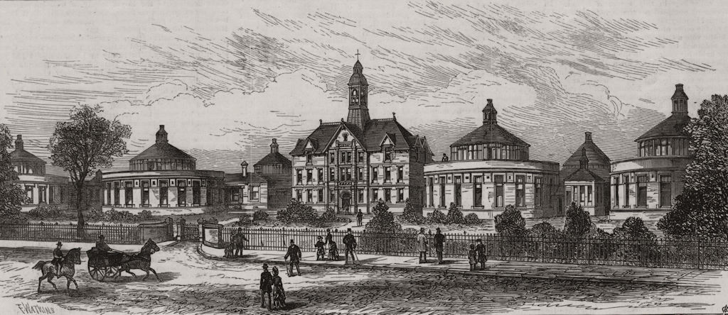 The Victoria Hospital, Burnley Lancashire 1884 old antique print picture