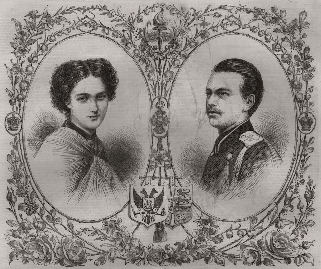 Tsarevich Alexander & Maria Feodorowna, Princess Dagmar of Denmark 1866 print