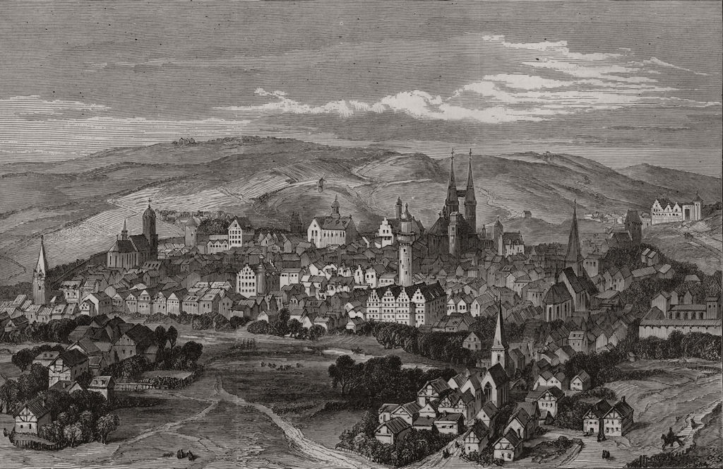 Luther's birthplace, Eisleben, at it was in 1650. Saxony-Anhalt 1883 old print