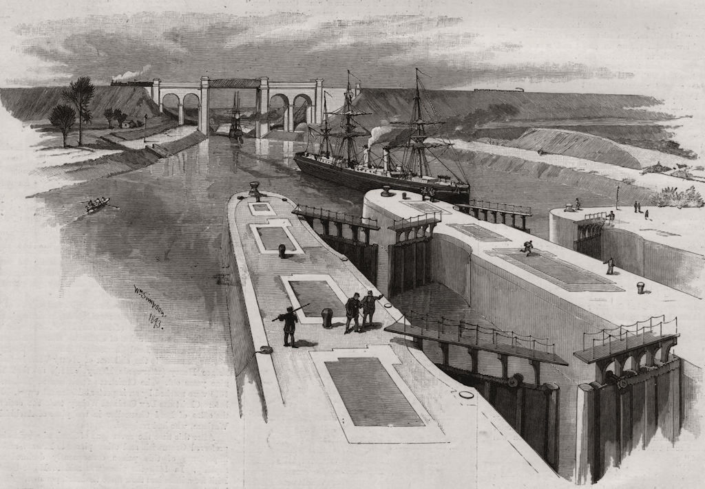 The Manchester Ship Canal. Locks and railway viaduct at Irlam. Lancashire, 1893