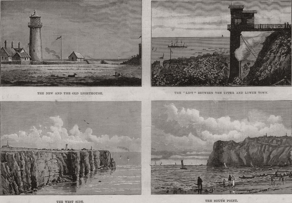 Heligoland. new & old lighthouse; The Lift; west side; South Point, print, 1890