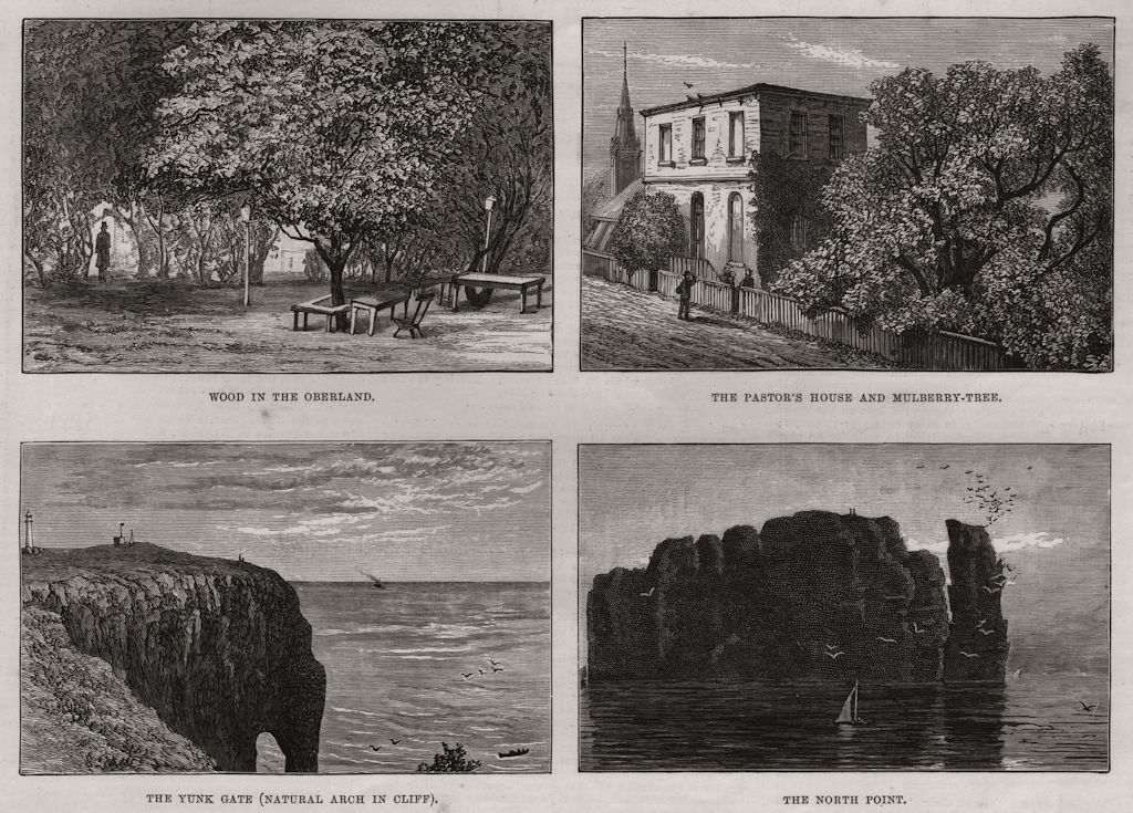 Heligoland. Oberland Pastor's house Yunk Gate North Point, antique print, 1890