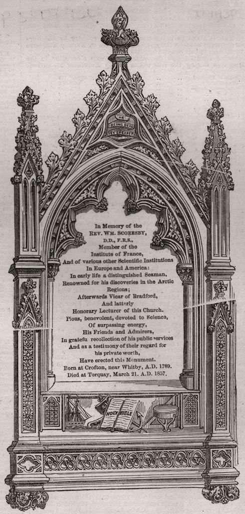 Associate Product Memorial to the late Rev. Dr. Scoresby, in Upton Church, Torquay. Devon 1858