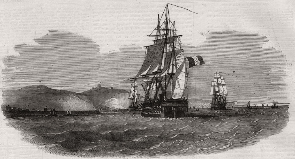 Associate Product The French screw war-steamer "Austerlitz" passing Dover. Kent, old print, 1854