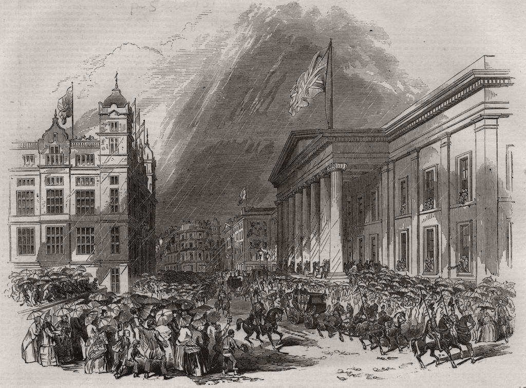 The Royal procession passing the custom house and sailors' home, Liverpool 1851