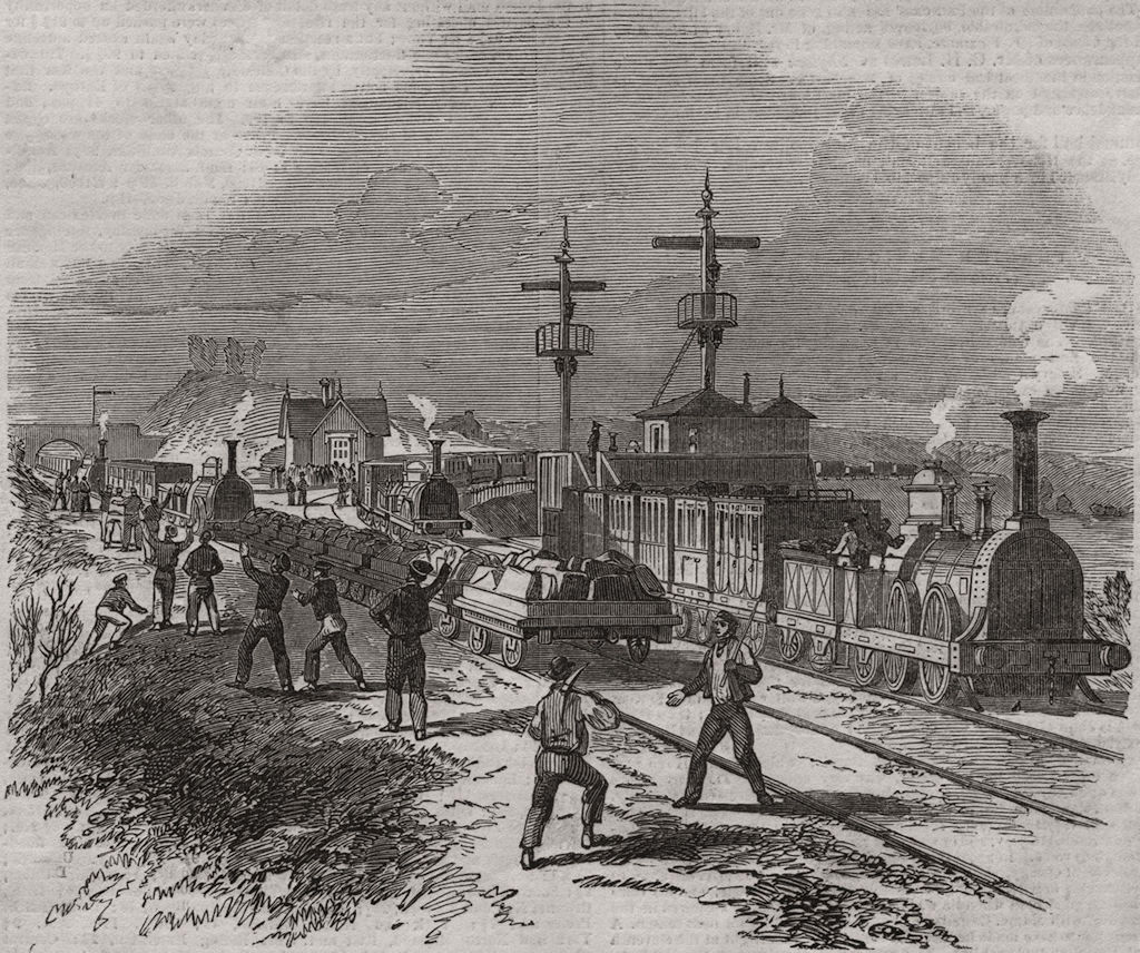 Associate Product Railway blockade at Clifton Station, near Manchester, antique print, 1849