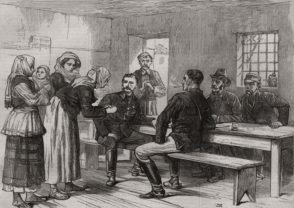 Associate Product Serbian women at Aleksinac asking the commandant for their husbands, print, 1876