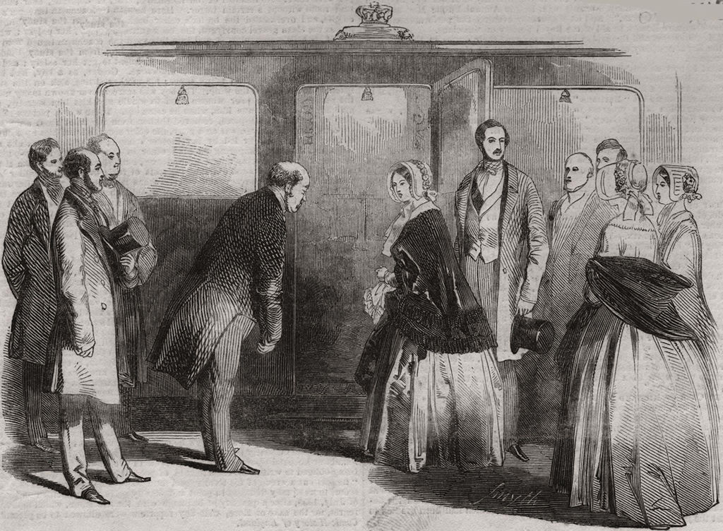 Associate Product Queen Victoria entering the railway carriage with Mr. Hudson. Cambridge, 1847
