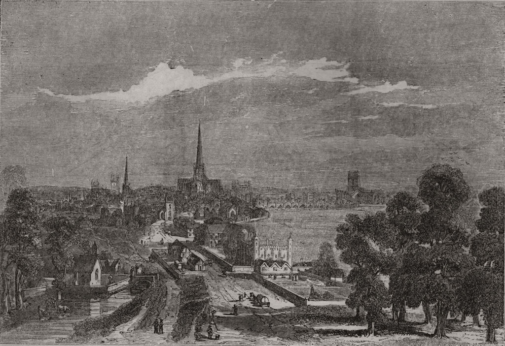 View of old London, looking eastward from the Strand 1843 antique print
