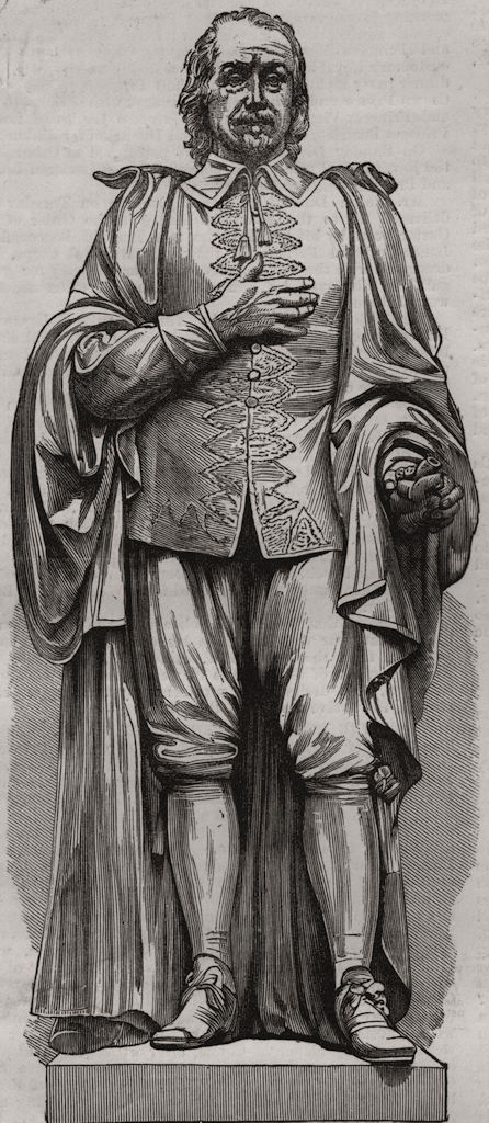 Associate Product Statue of William Harvey, Folkestone. Discovered blood circulation, print, 1881