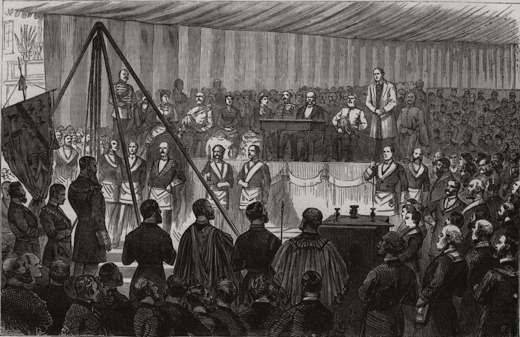 Associate Product Laying the keystone of the Harris Free Library, Preston. Derby speaking, 1882