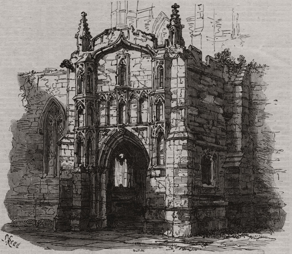 Associate Product South porch of St. Margaret's Church. Leicester, antique print, 1868